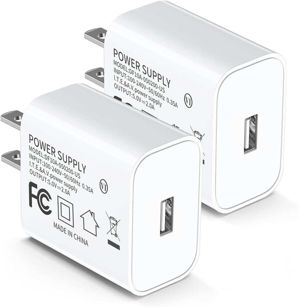 USB Wall Charger 2-Pack, 5V 2A Power Adapter for LED Lights