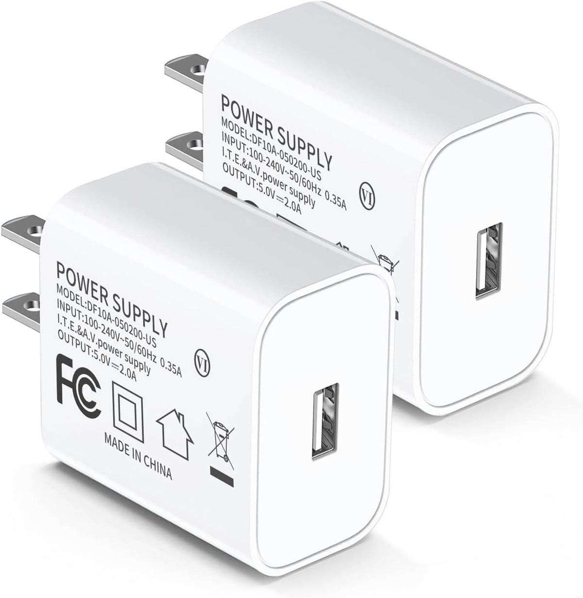 USB Wall Charger 2-Pack, 5V 2A Power Adapter for LED Lights