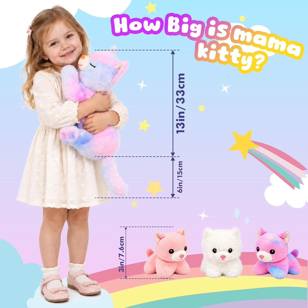 Light-Up Plush Mommy Animal with 3 Babies Inside, Glow Stuffed Animal Set