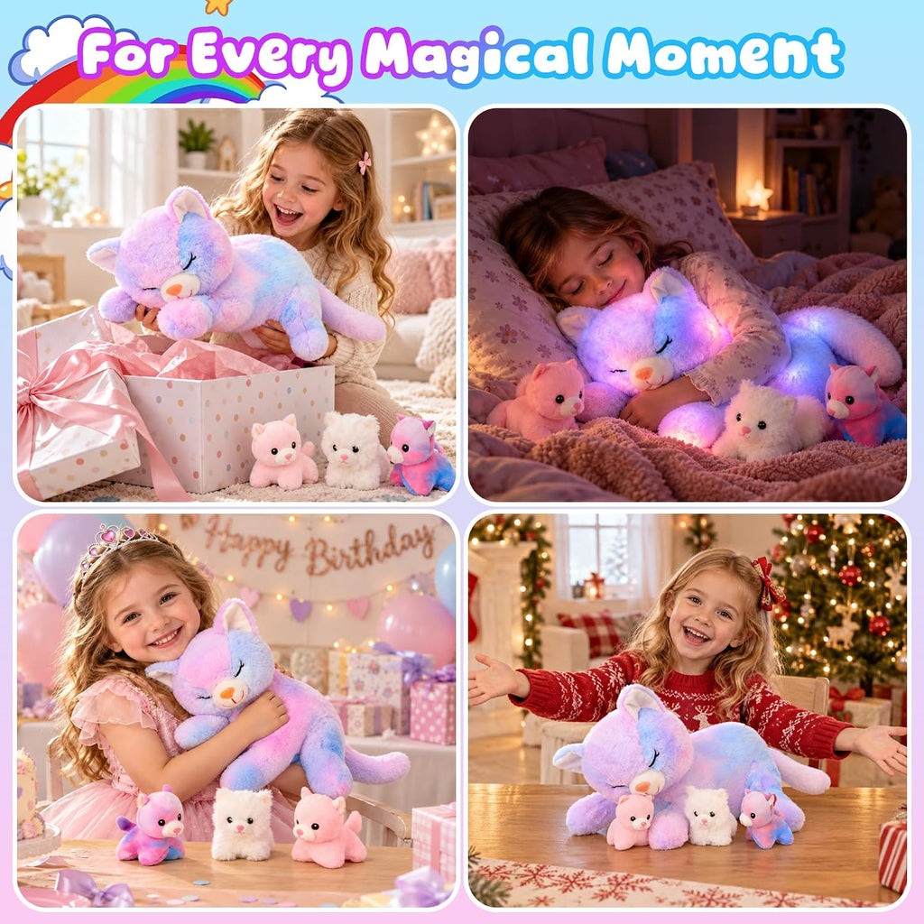 Light-Up Plush Mommy Animal with 3 Babies Inside, Glow Stuffed Animal Set