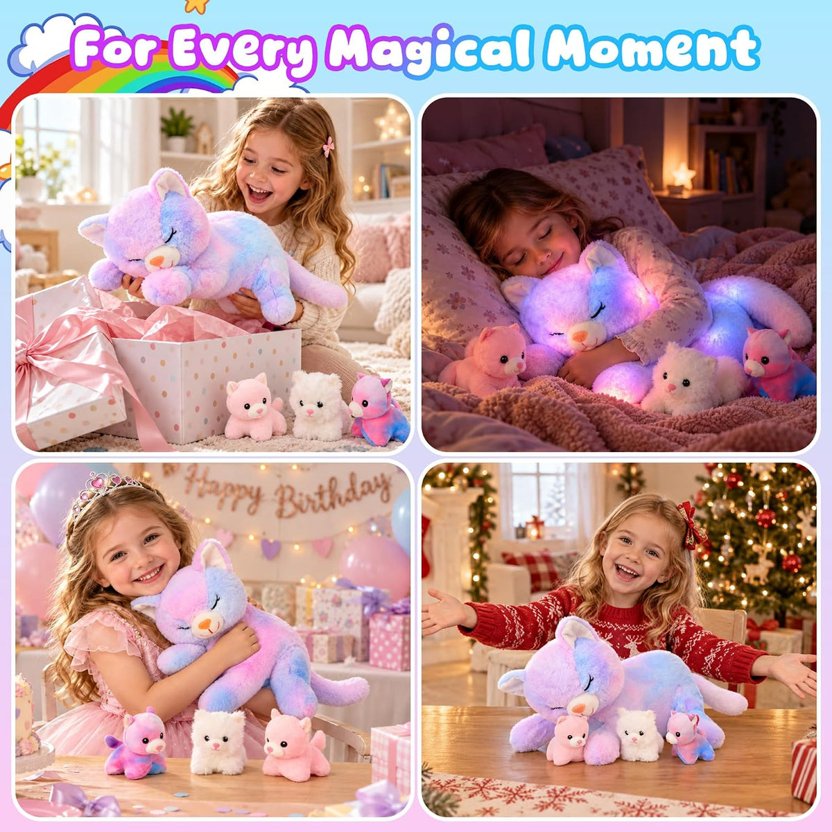 Light-Up Plush Mommy Animal with 3 Babies Inside, Glow Stuffed Animal Set