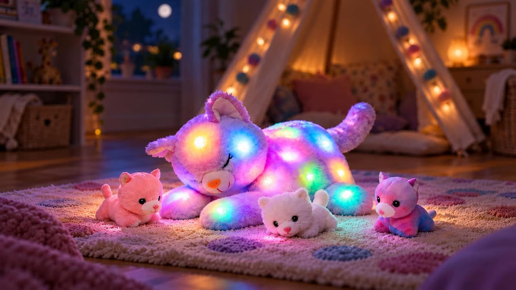 Light-Up Plush Mommy Animal with 3 Babies Inside, Glow Stuffed Animal Set