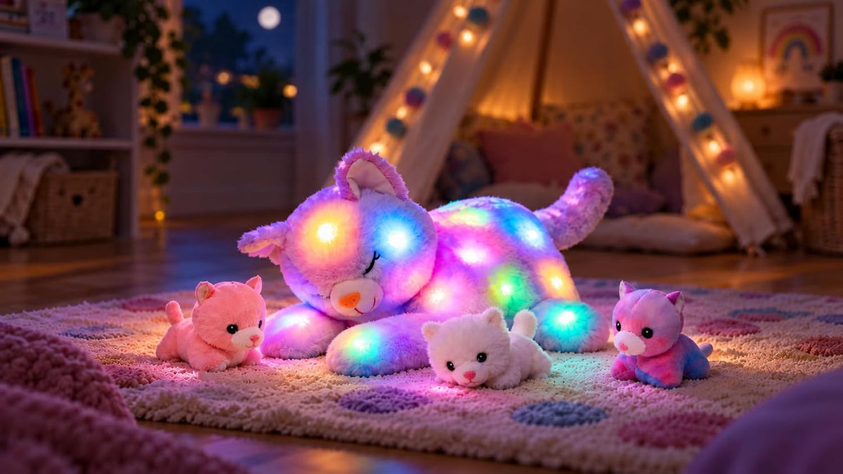 Light-Up Plush Mommy Animal with 3 Babies Inside, Glow Stuffed Animal Set