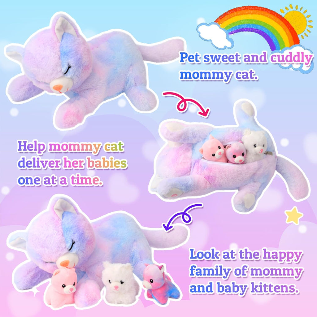 Light-Up Plush Mommy Animal with 3 Babies Inside, Glow Stuffed Animal Set