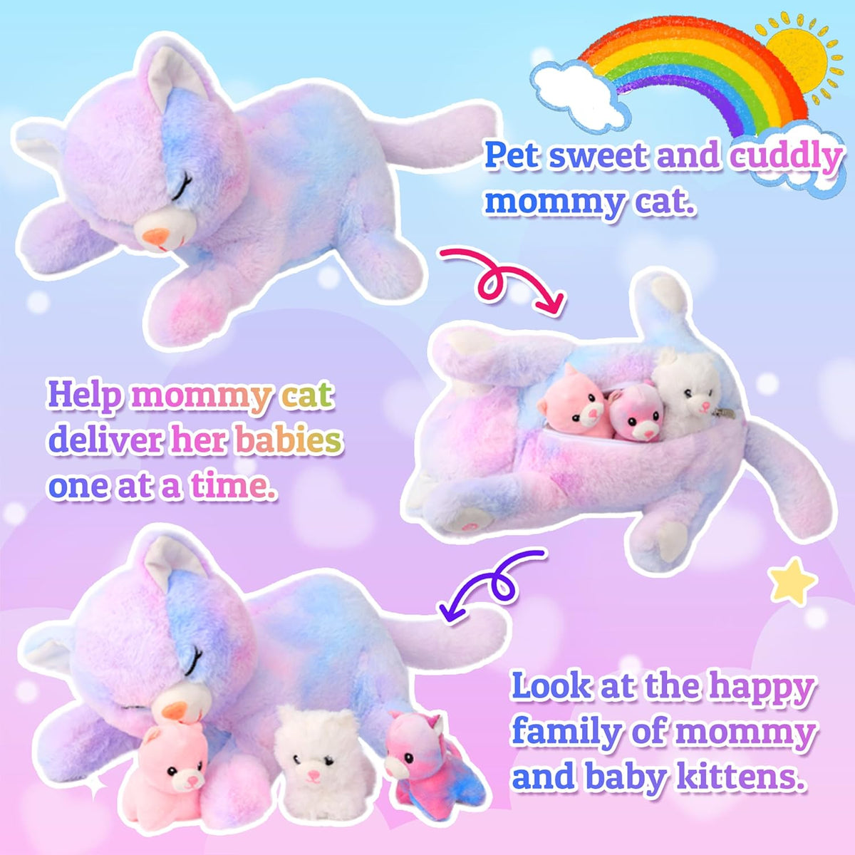 Light-Up Plush Mommy Animal with 3 Babies Inside, Glow Stuffed Animal Set