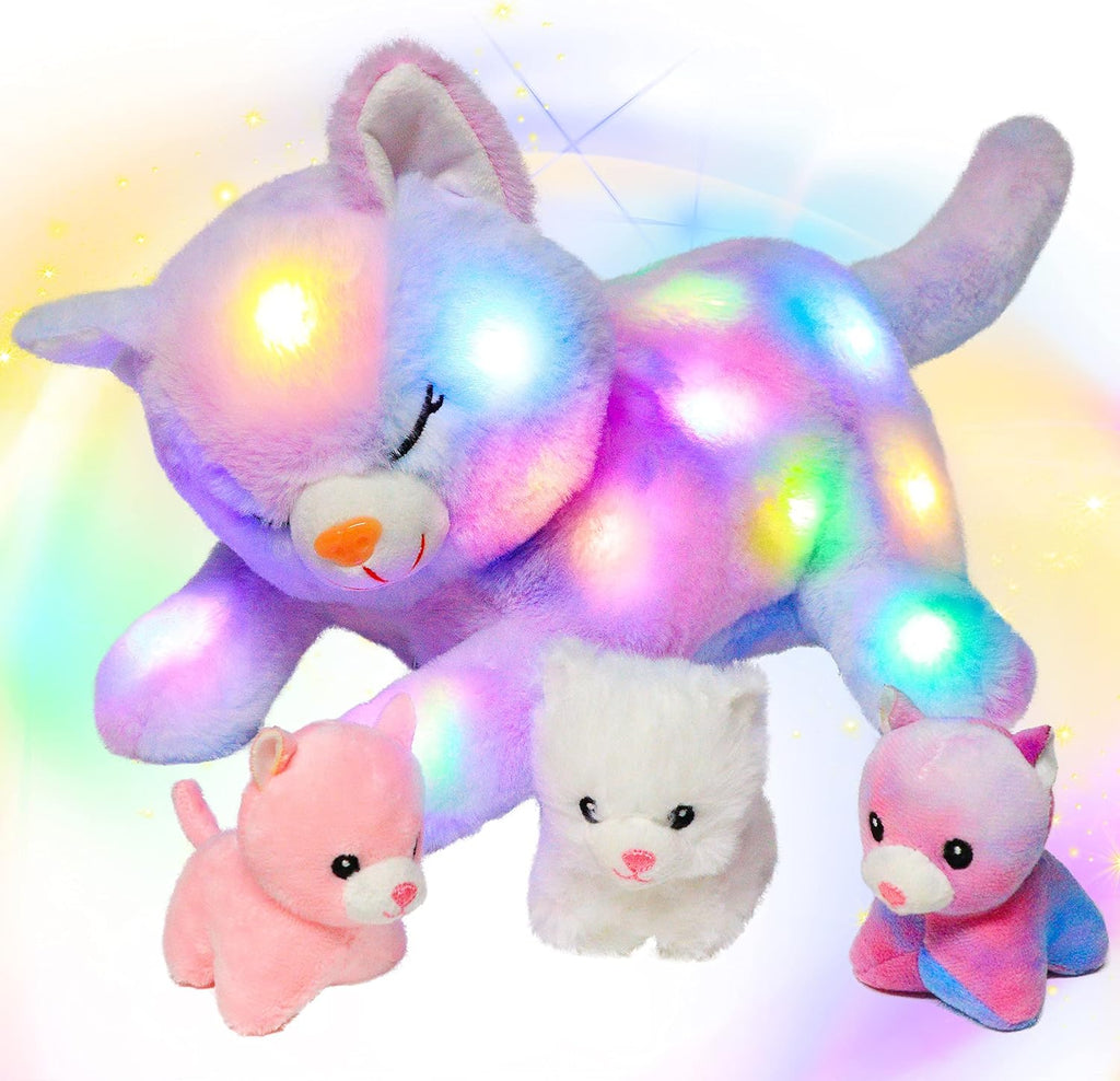 Light-Up Plush Mommy Animal with 3 Babies Inside, Glow Stuffed Animal Set