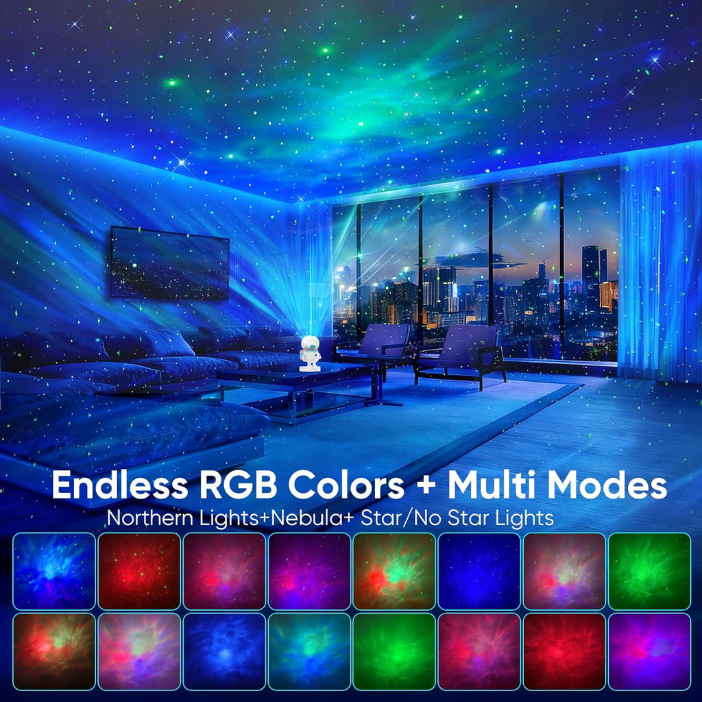 Astronaut Galaxy Star Projector Light - Aurora LED Night Lamp for Bedroom Decor, Space Nebula Ceiling Projector with Timer, Remote & App Control, Includes White Noise Function