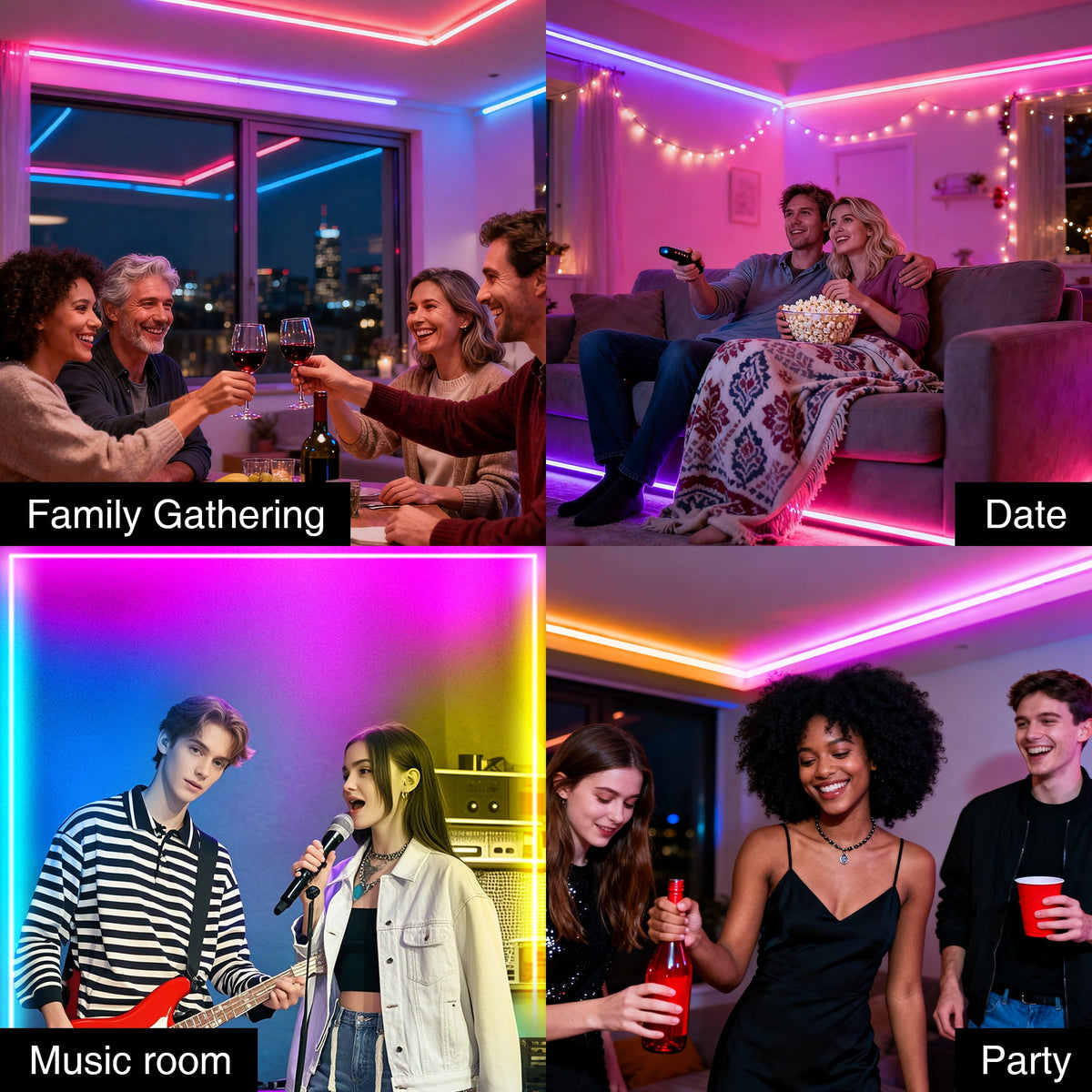 130ft RGB LED Strip Lights, Music Sync with App & Remote