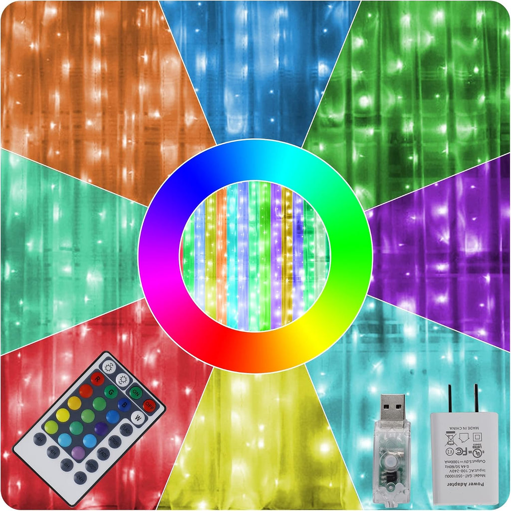 LED Curtain Fairy Lights, 300 LED 9.8ft x 9.8ft USB with Remote
