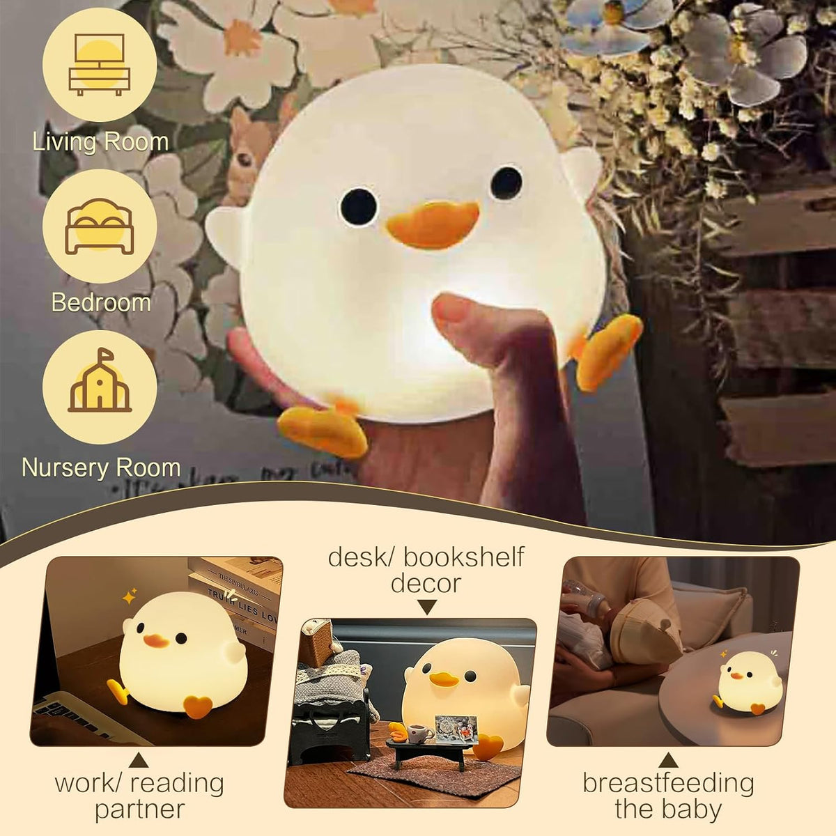 Cute Squishy Animal Night Light, Silicone Tap Lamp for Kids