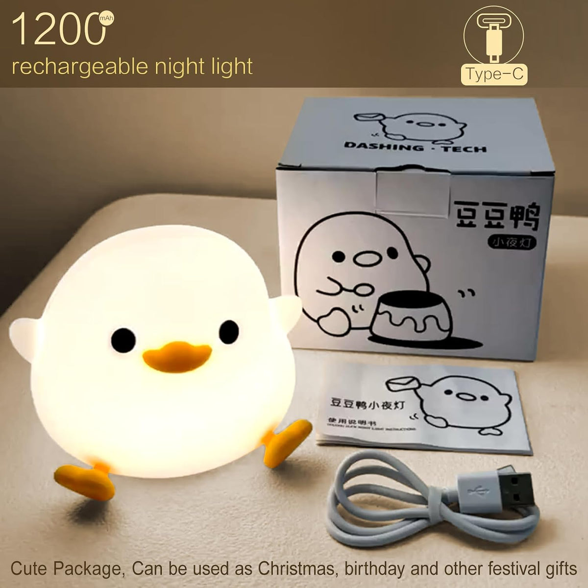 Cute Squishy Animal Night Light, Silicone Tap Lamp for Kids