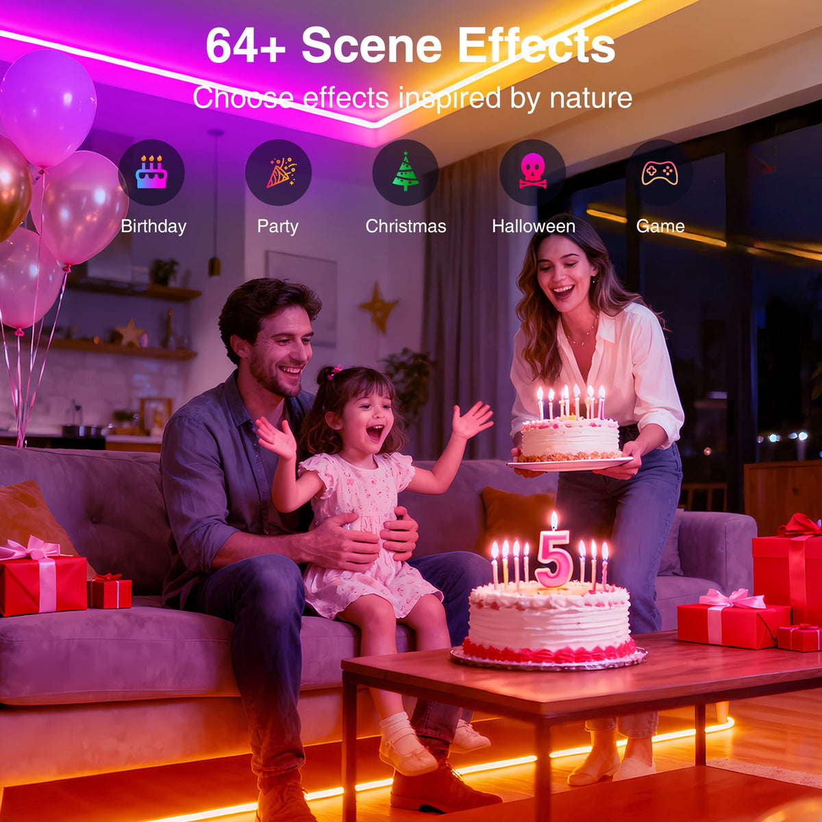 130ft RGB LED Strip Lights, Music Sync with App & Remote