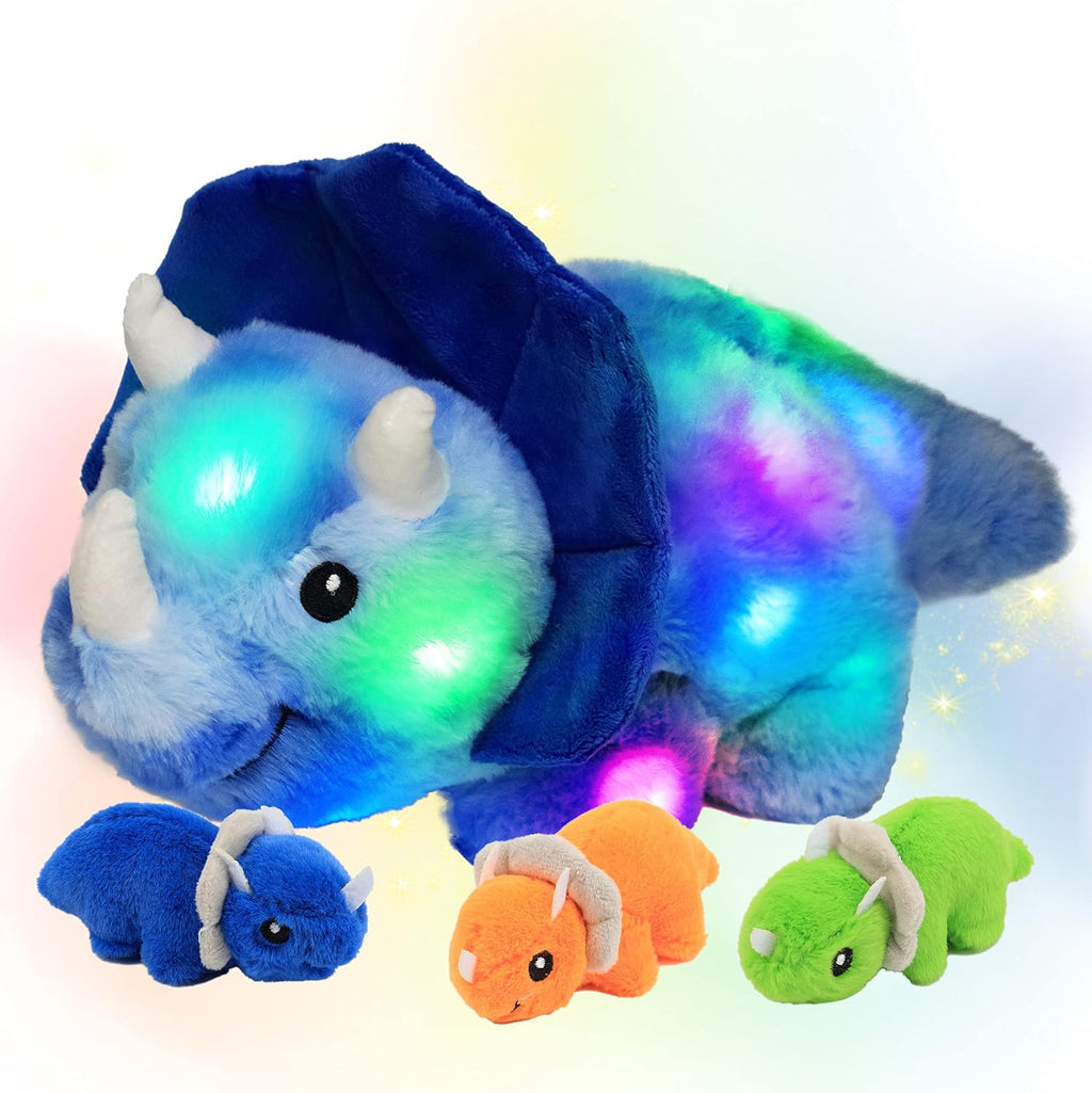 Light-Up Plush Mommy Animal with 3 Babies Inside, Glow Stuffed Animal Set