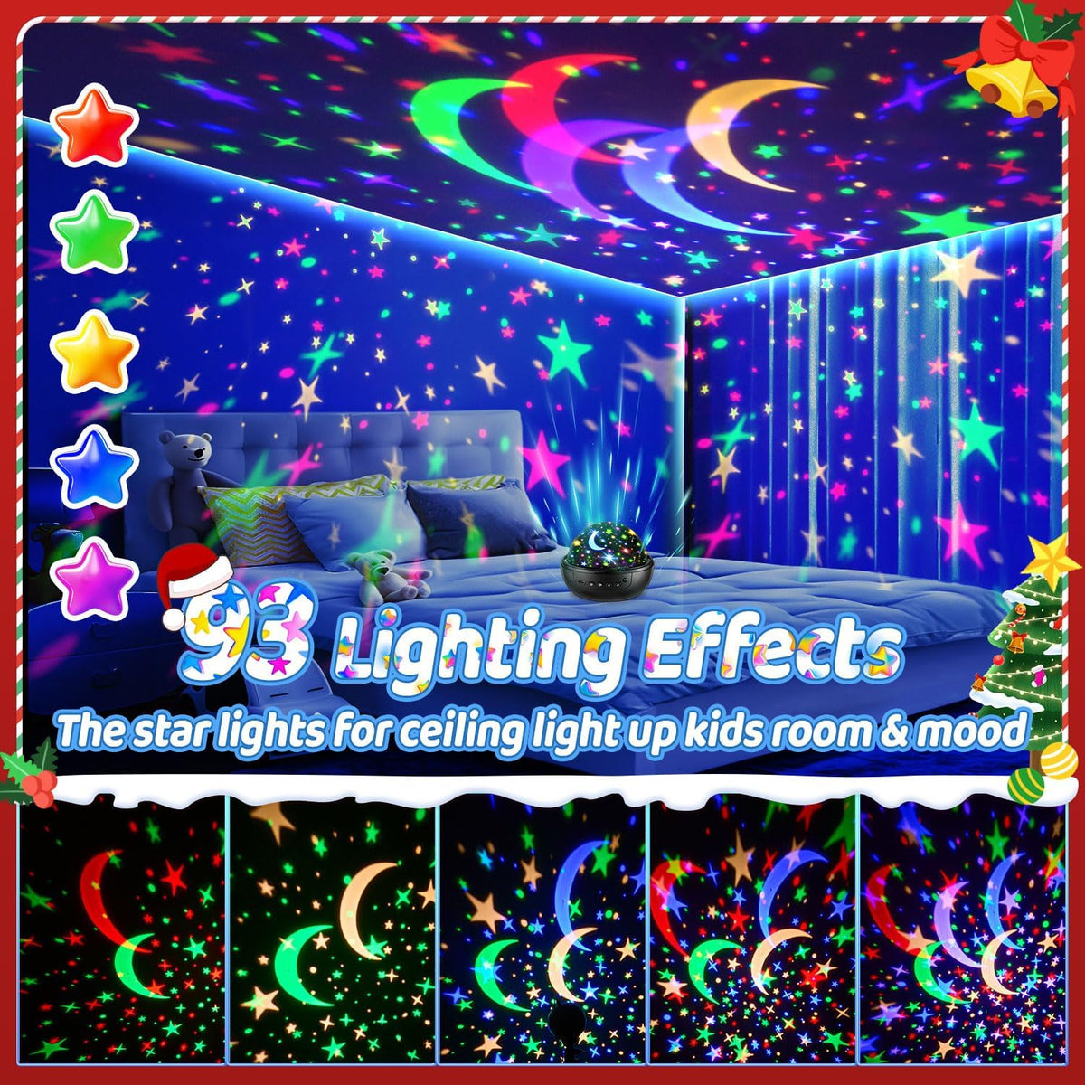 Kids Star Projector Night Light, 93 Lighting Modes with 3 Films and Remote