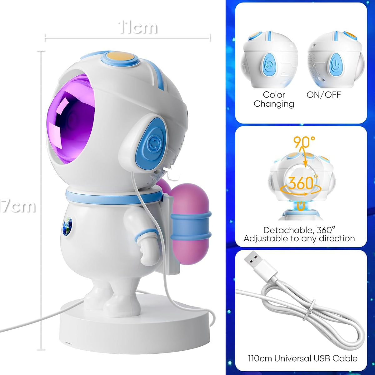 Astronaut Galaxy Star Projector Light - Aurora LED Night Lamp for Bedroom Decor, Space Nebula Ceiling Projector with Timer, Remote & App Control, Includes White Noise Function