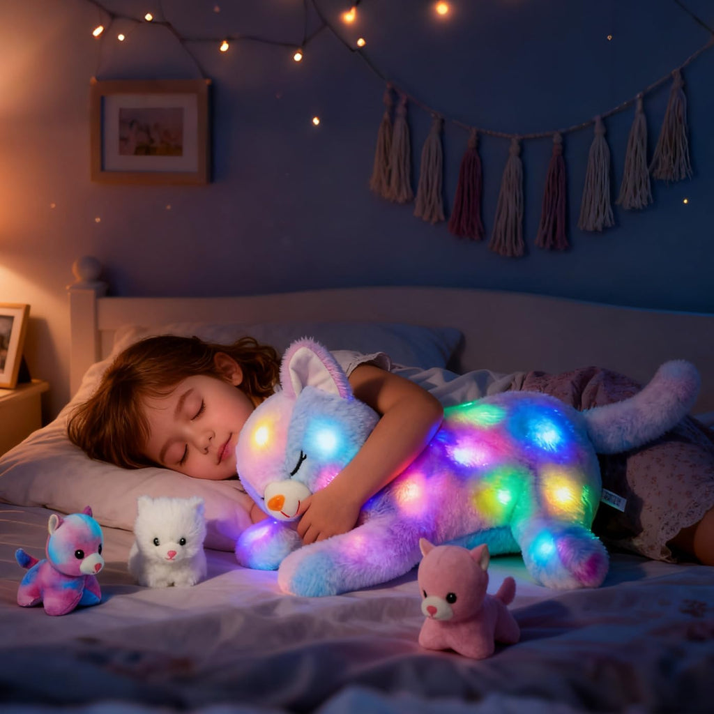 Light-Up Plush Mommy Animal with 3 Babies Inside, Glow Stuffed Animal Set