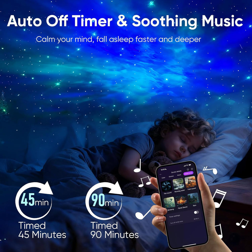 Astronaut Galaxy Star Projector Light - Aurora LED Night Lamp for Bedroom Decor, Space Nebula Ceiling Projector with Timer, Remote & App Control, Includes White Noise Function