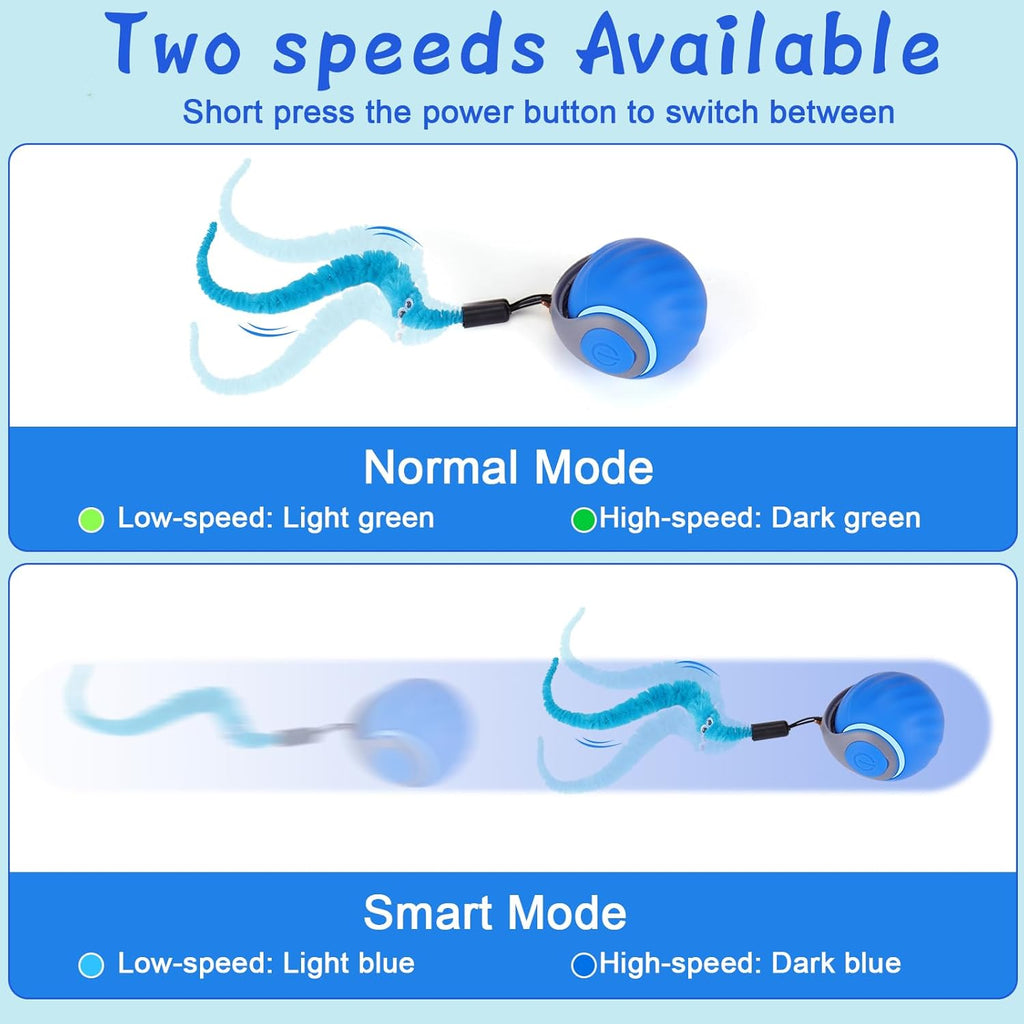 Interactive Cat Toy Ball, Automatic Rolling Ball with 3 Tails for Indoor Cats