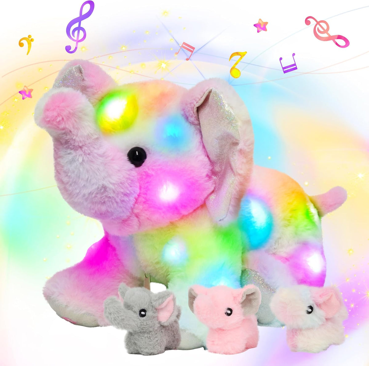 Light-Up Plush Mommy Animal with 3 Babies Inside, Glow Stuffed Animal Set