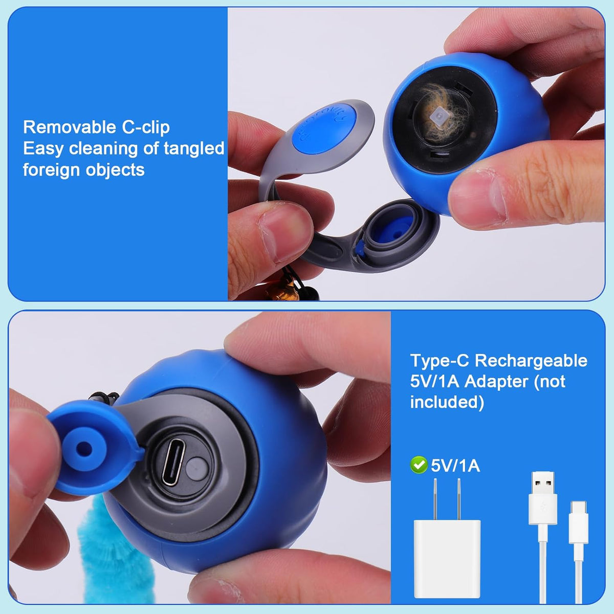 Interactive Cat Toy Ball, Automatic Rolling Ball with 3 Tails for Indoor Cats