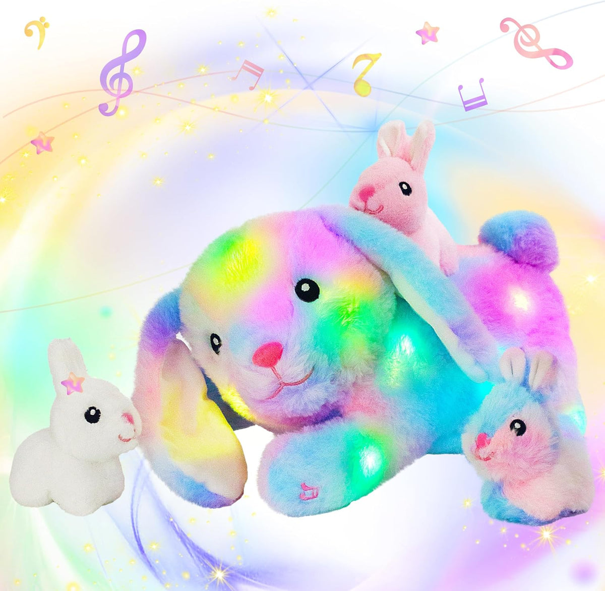 Light-Up Plush Mommy Animal with 3 Babies Inside, Glow Stuffed Animal Set