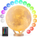 6-inch 3D moon lamp night light with remote and wooden stand glowing in 16 colors