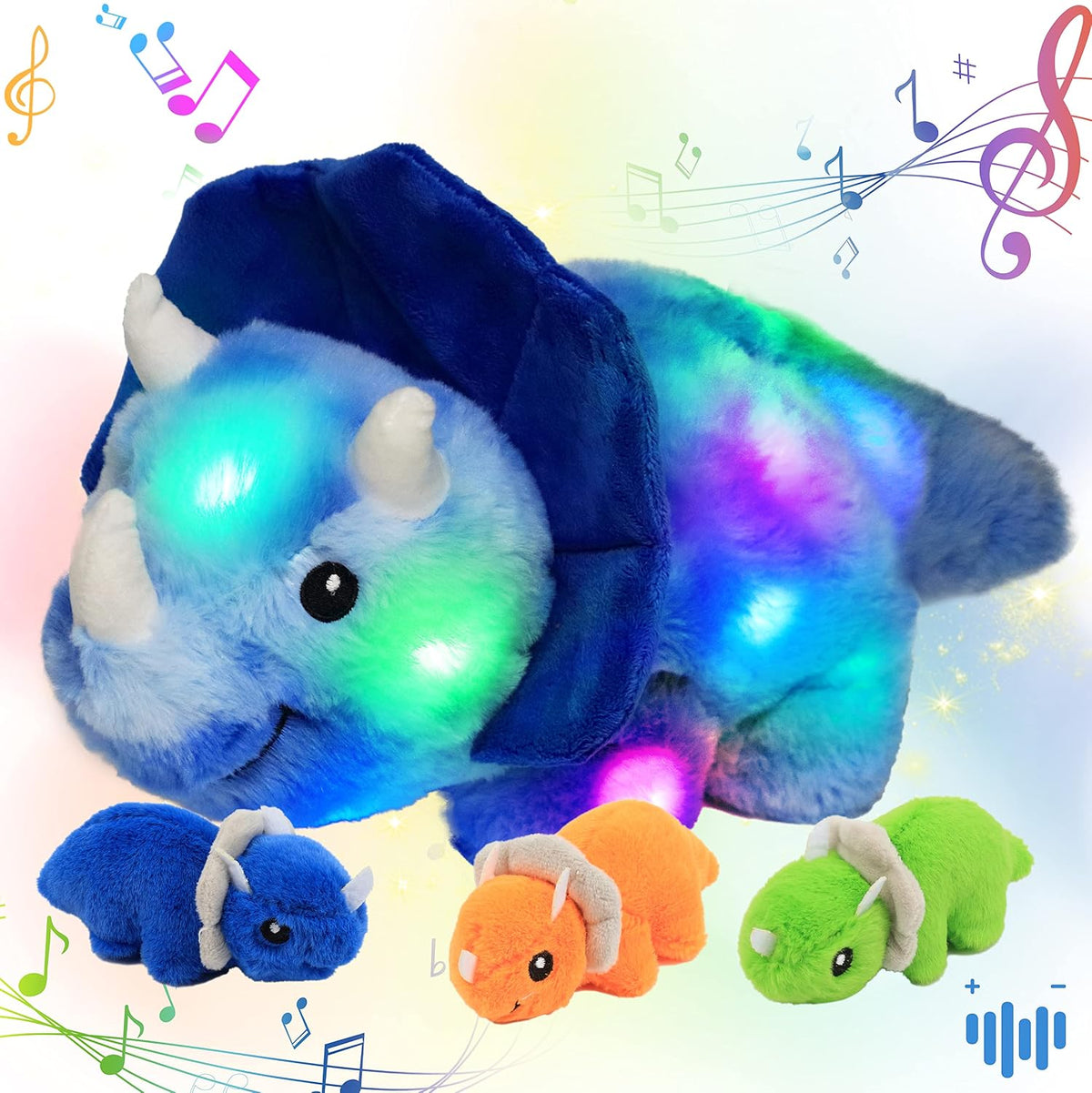 Light-Up Plush Mommy Animal with 3 Babies Inside, Glow Stuffed Animal Set