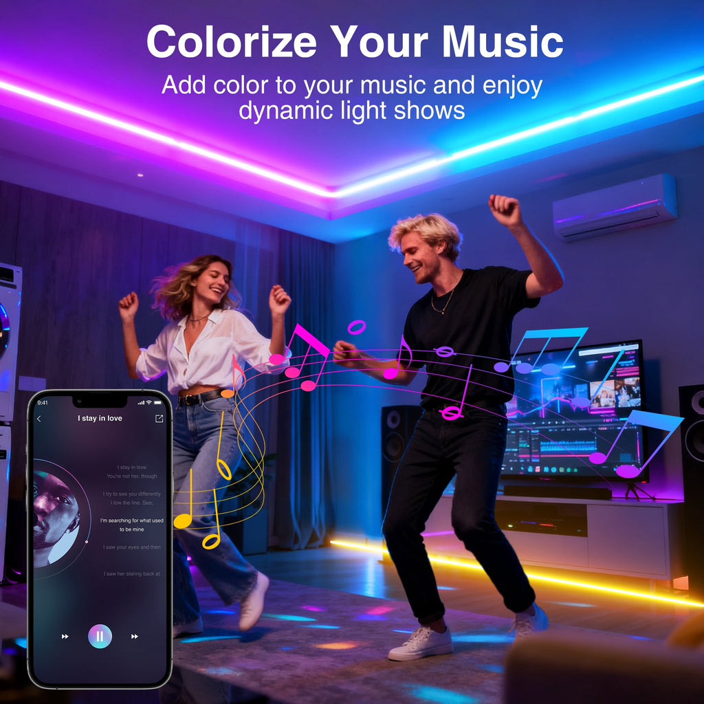 130ft RGB LED Strip Lights, Music Sync with App & Remote