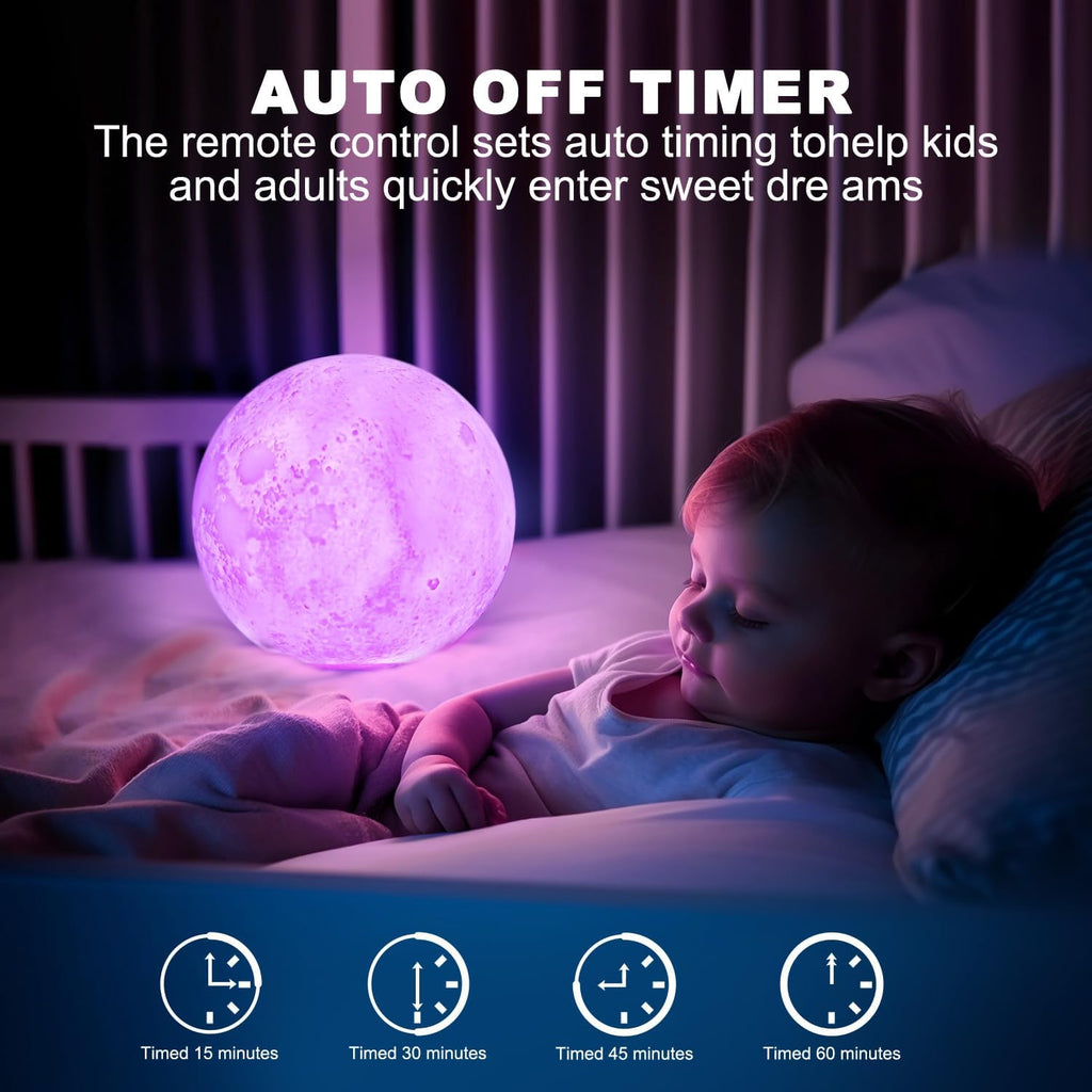 Moon Lamp, 6 Inch Sliding Control Moon Light, Kids Night Light, 16 Colors Moon Night Light with Unique Stand,Timing, Room Decor, Birthday Gifts for Kid Girls Boys Teens Women Friends Lover