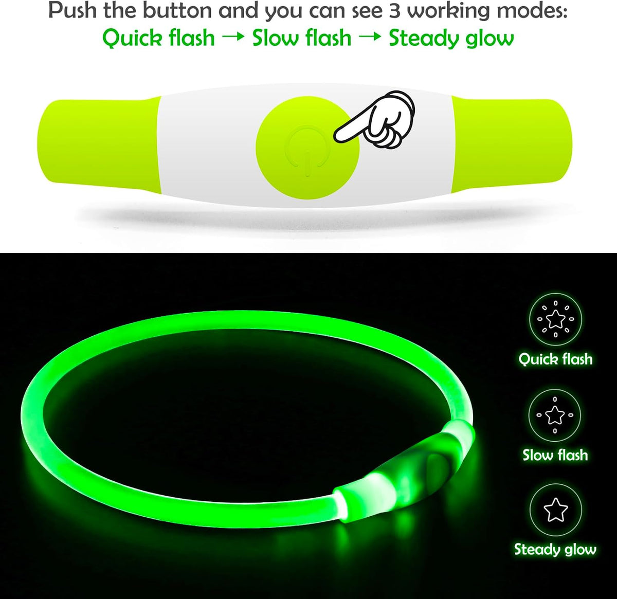 Light Up LED Dog Collar, USB Rechargeable Glow Collar for Night Walks
