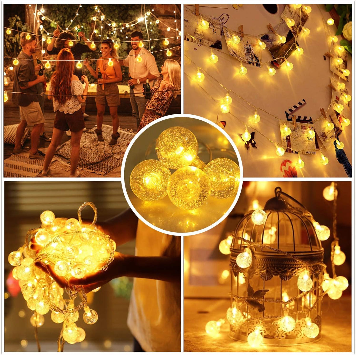 Globe String Lights, 10ft 20 LED USB Powered Warm White